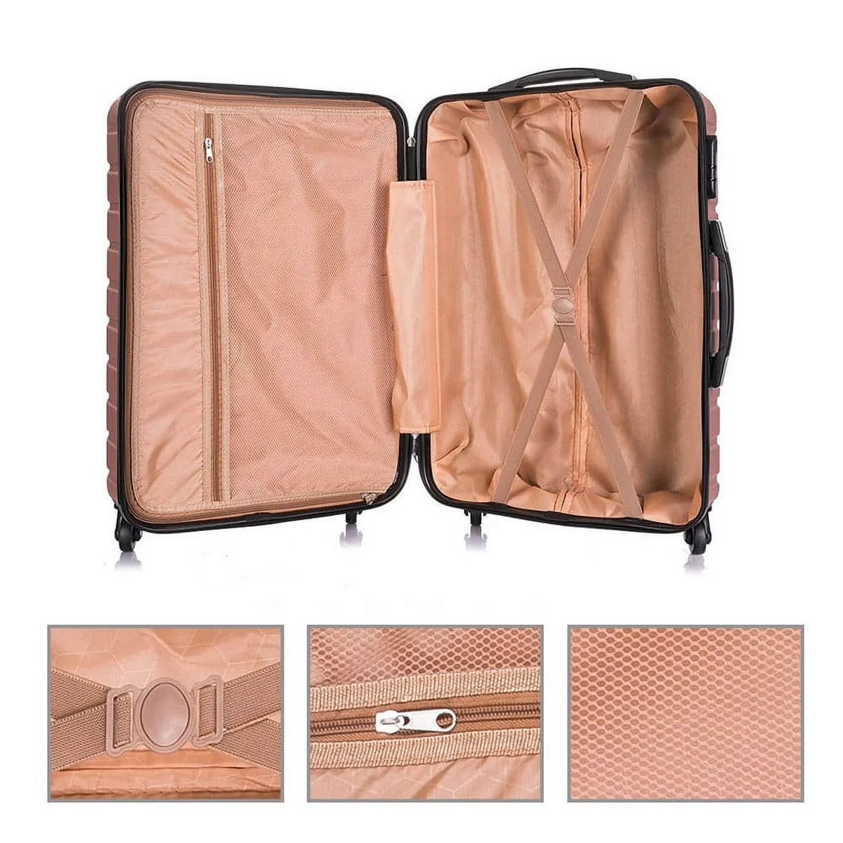 4 Piece Hardshell Luggage Sets,Travel Suitcase,Carry On Luggage with Spinner Wheels Free Enclosure Inside rose gold