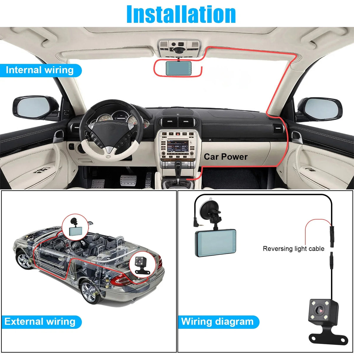 HD 1080P 2 Lens Car DVR Dash Cam Front Rear View Camera Video Recorder G-Sensor
