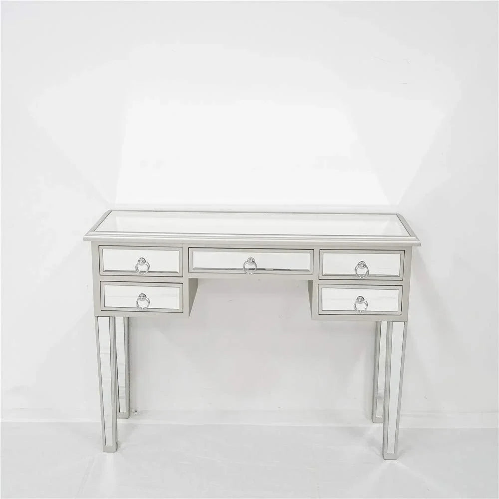 TJUNBOLIFE Mirrored Console Table 5-Drawer Console Sofa Entry Table with Two Drawers Antique Silver/Mirror