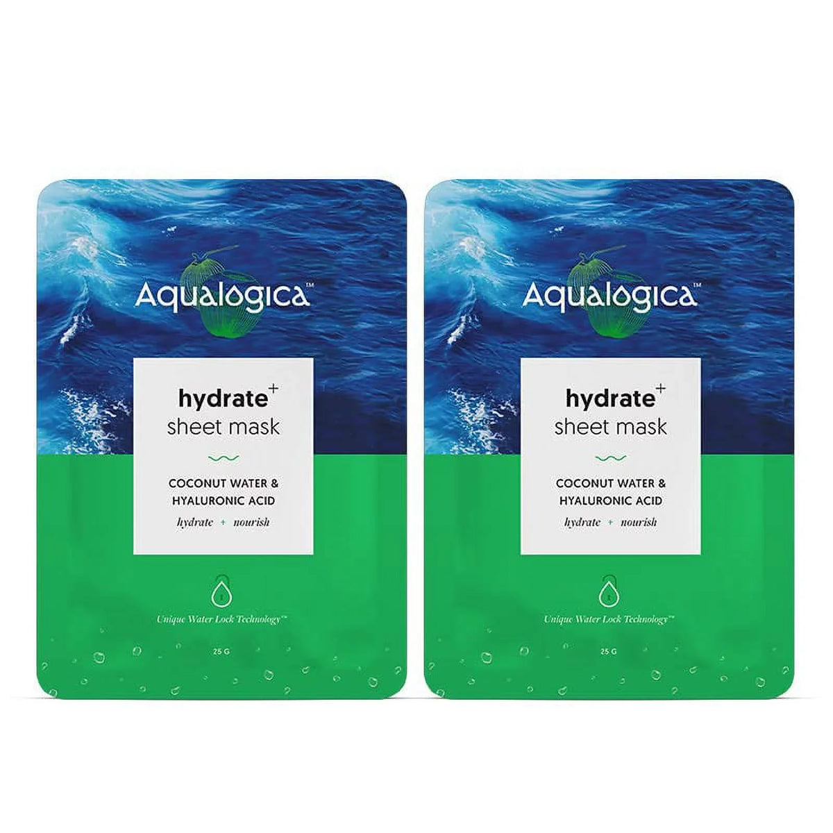 Aqualogica Hydrate+ Sheet Mask for Hydrated, Radiant & Glowing Skin with Coconut Water & Hyaluronic Acid, 25 Ml, Pack of 2