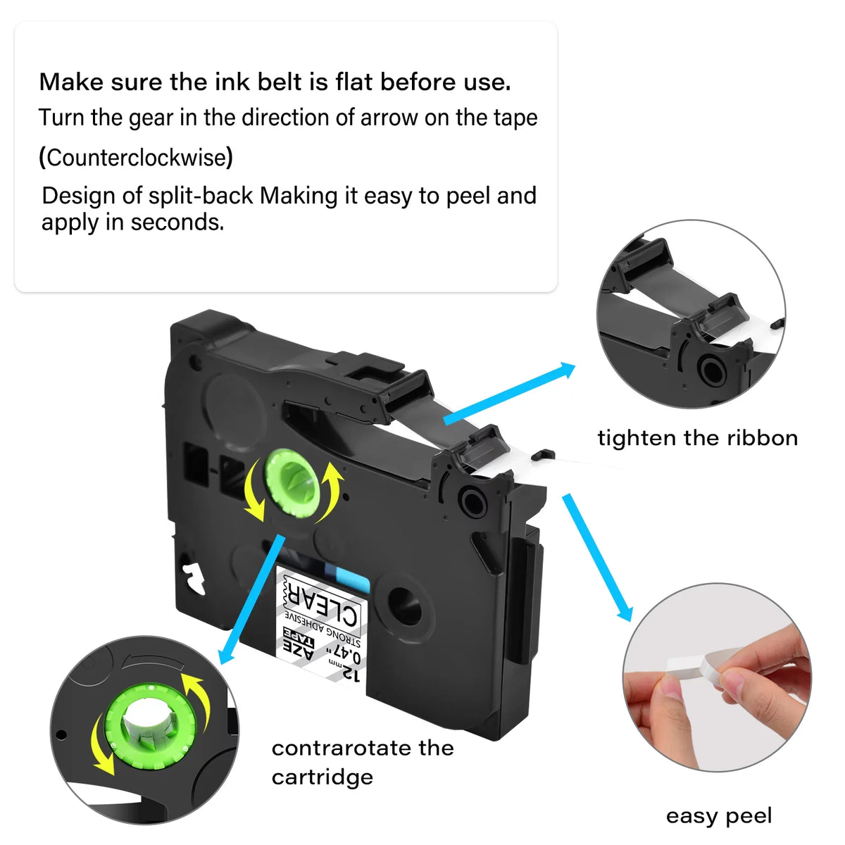GREENCYCLE 50PK Compatible for Brother P-touch Black on Clear 12mm TZ TZe TZe-S131 TZ-S131 TZ-131 TZe-131 Extra Strength Laminated Label Tape