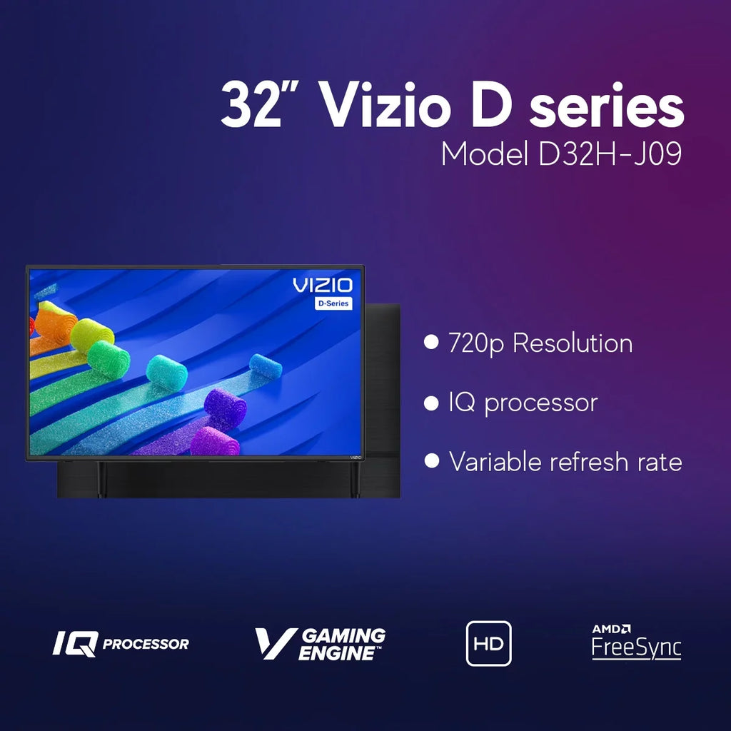 Restored VIZIO 32 Inch D Series Class HD 720p Smart LED TV IQ Processor, V-Gaming Engine, with AirPlay and Chromecast Built-in + Free Wall Mount (No Stands) - D32H-J09 (Refurbished)