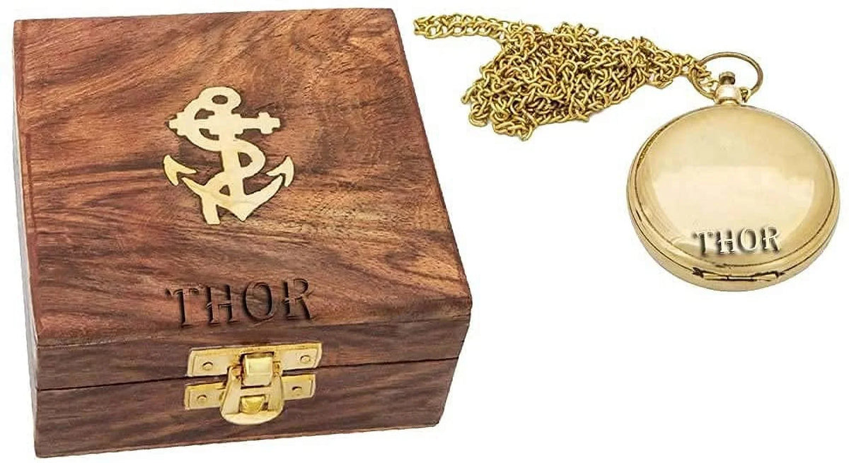 Brass Push Button Pocket Compass Marine Nautical Lumber Box Ideal for Gift