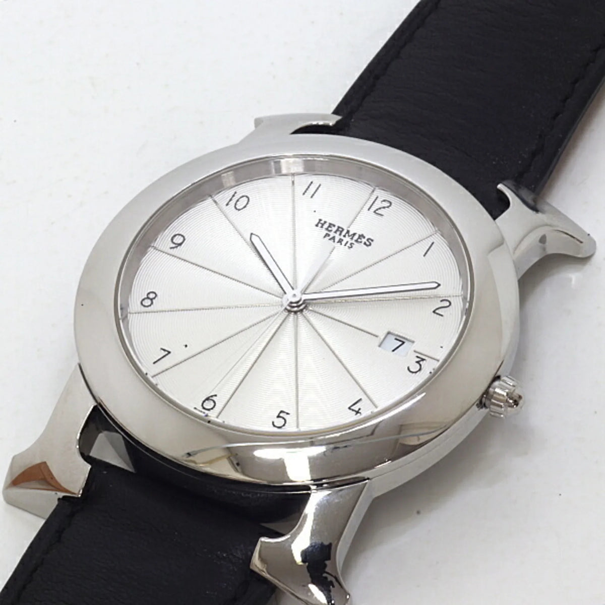 Pre-Owned HERMES Men's Watch H Rondo HR1.710 Quartz □J Engraved Silver Dial Finished (Good)