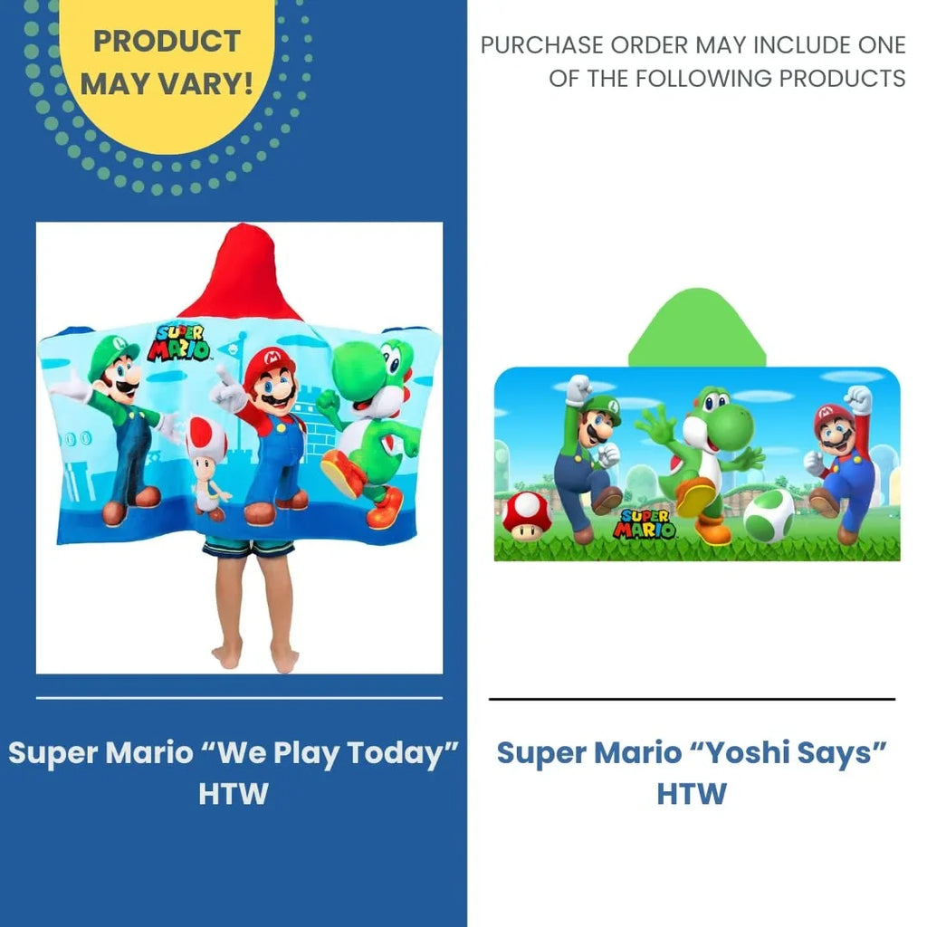 Super Mario Bath/Pool/Beach Soft Cotton Terry Hooded Towel Wrap, 24 in x 50 in, By Franco Kids