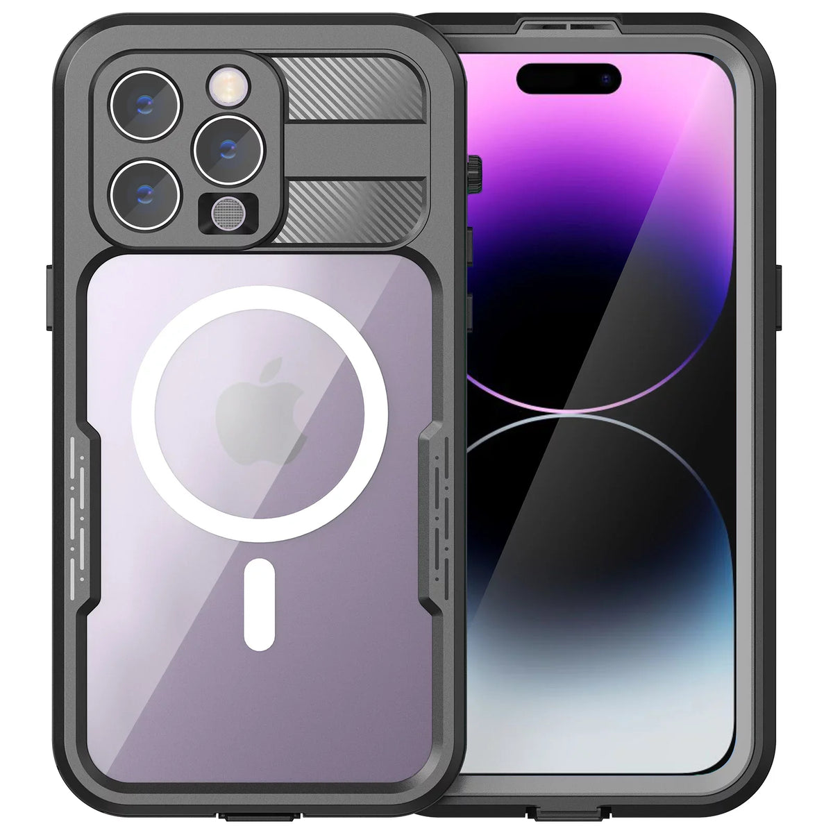 for iPhone 14 Pro 6.1" Case Waterproof, Built-in 6H Screen Protector [Real 360][IP68 Underwater][14FT Military Dropproof][Dustproof][Compatible with MagSafe] for iPhone 14 Pro - Black