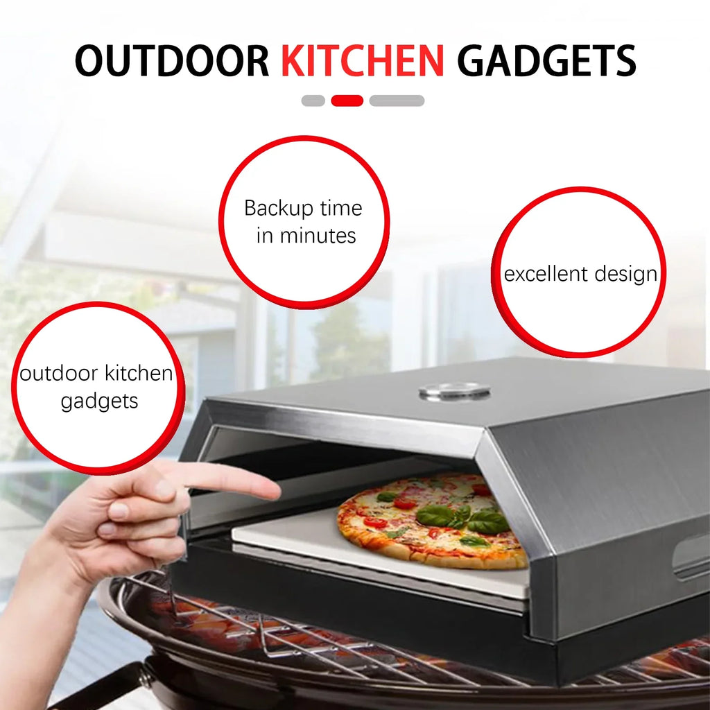 Grill Top Pizza Oven, Fits On Any Charcoal & Gas BBQ Grill, Portable Pizza Oven, Easy Carry Handles, Home-made BBQ Pizza Oven