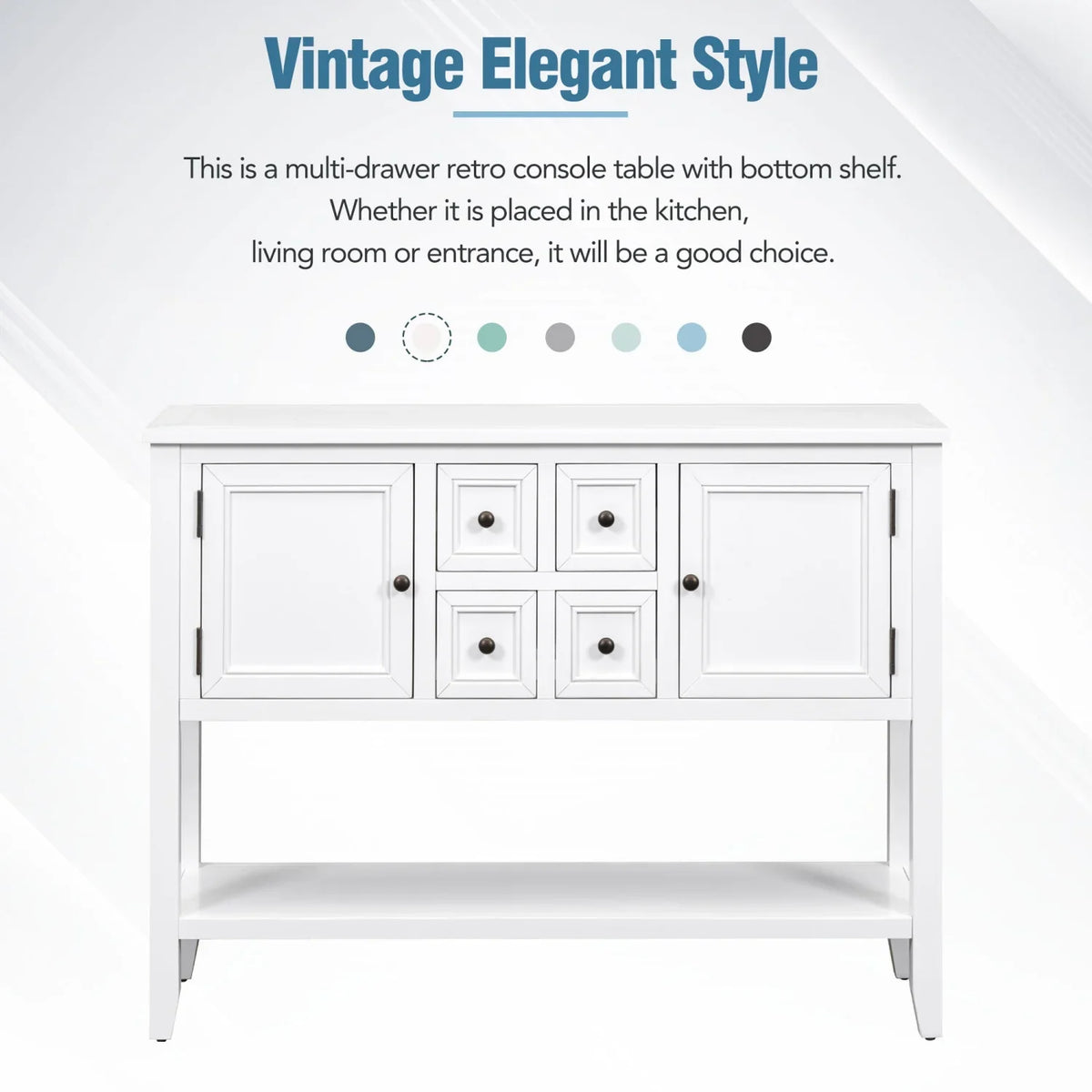 TREXM Cambridge Series Ample Storage Vintage Console Table with Four Small Drawers and Bottom Shelf for Living Rooms Entrances and Kitchens (Light Navy OLD SKU WF190263AAH)
