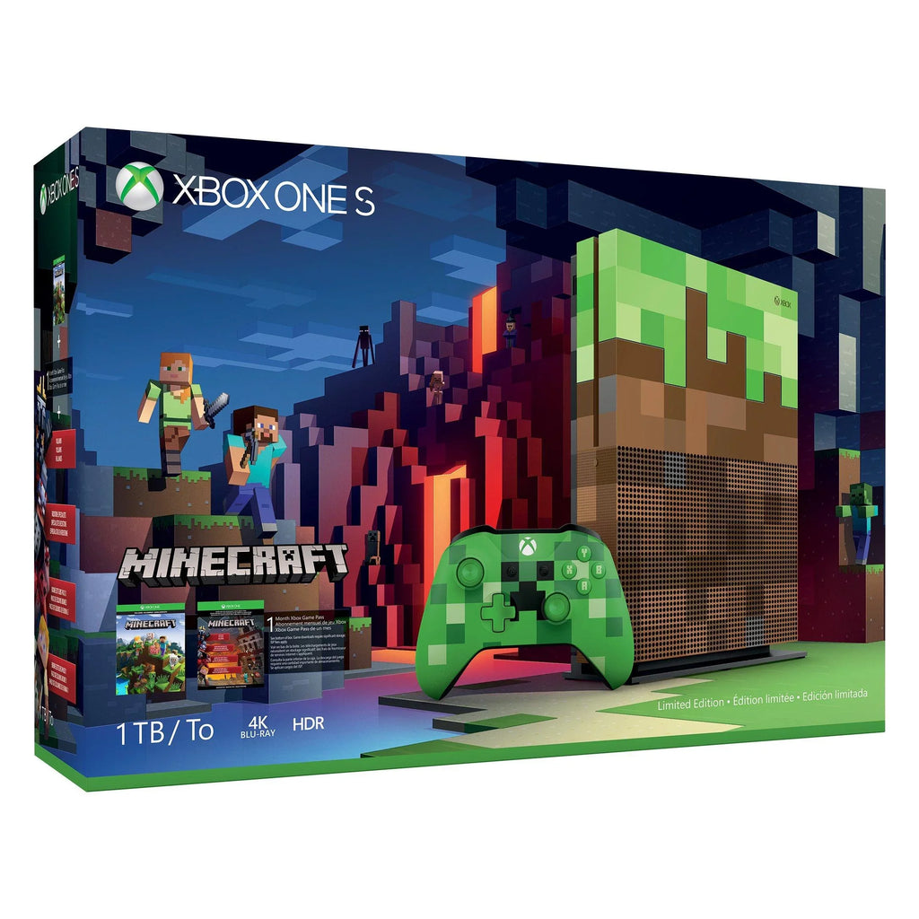 Pre-Owned Microsoft 23C-00001 Xbox One S Minecraft Limited Edition 1TB Gaming Console with 2 Controller Included BOLT AXTION Bundle (Refurbished: Like New)