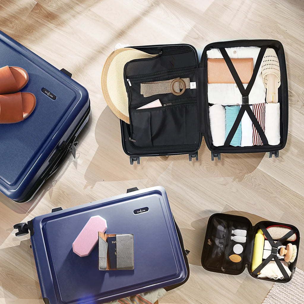 StorageBud 4 Piece Hardshell Exapandable Luggage Set, Spinner Luggage Suitcase Set, Navy Blue