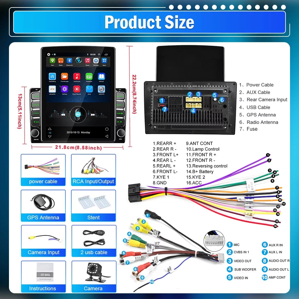 Podofo Double 2 Din 9.7 inch Vertical Touch Screen Car Stereo Radio Android 12 Mirror Link GPS Navi Bluetooth Wifi GPS FM USB with Backup Camera
