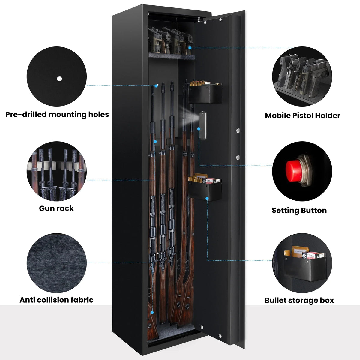 SULIVES 5-7 Gun Safes: Rifle, Shotgun Security with Password Lock, Quick Access Cabinet, Removable Shelf, Thickened Arrangement and Bullet Rack