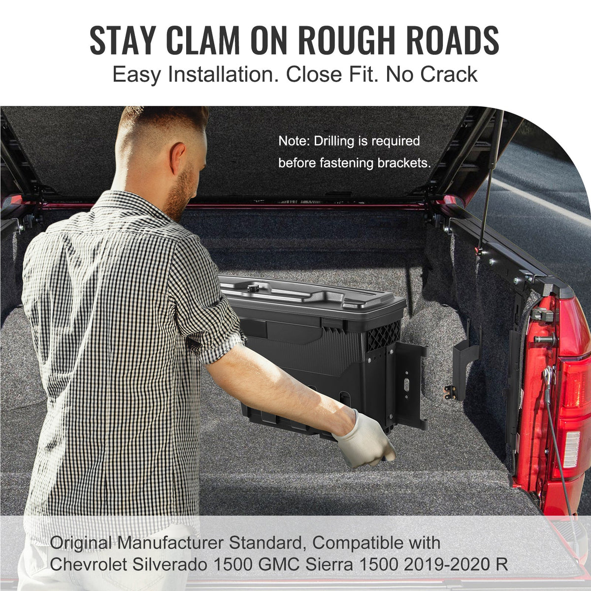 SKYSHALO Truck Bed Storage Box, Lockable Lid, 6.6 Gal/20 L Waterproof ABS Wheel Well Tool Box, Compatible with Chevrolet Silverado 1500 GMC Sierra 1500 2019-2021, Black, Passenger Side
