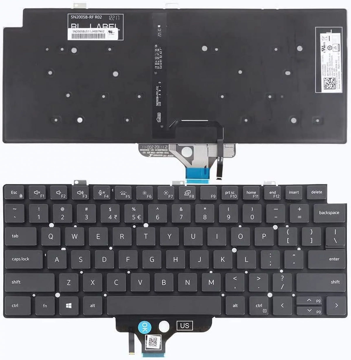 New US Black English Backlit Laptop Keyboard (Without palmrest) for Dell Latitude 7310 7310 2-in-1 5320 7320 7320 2-in-1 5320 2-in-1 P/N:18YPJ 018YPJ Light Backlight