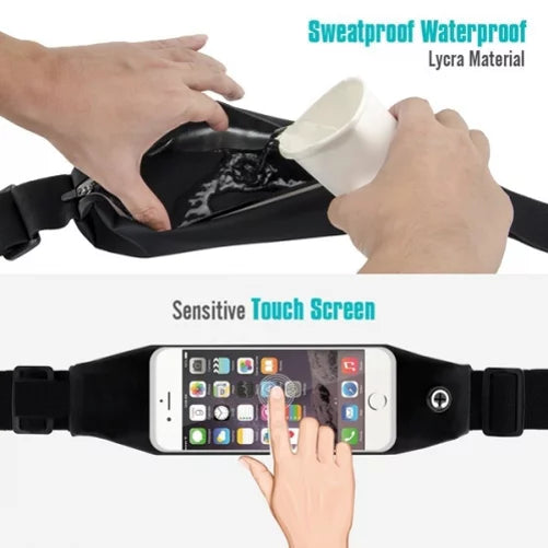 Black Sports Running Workout Waist Bag Belt Case w Retractable Headset MONO Handsfree Earphone Mic J3P for Samsung Galaxy A7 (SM-A700FD) A6 - Sony Xperia Z5 Z4v Z3v Z3+ Z3 Z2 Z1S Z1 XZs XZ1 T3
