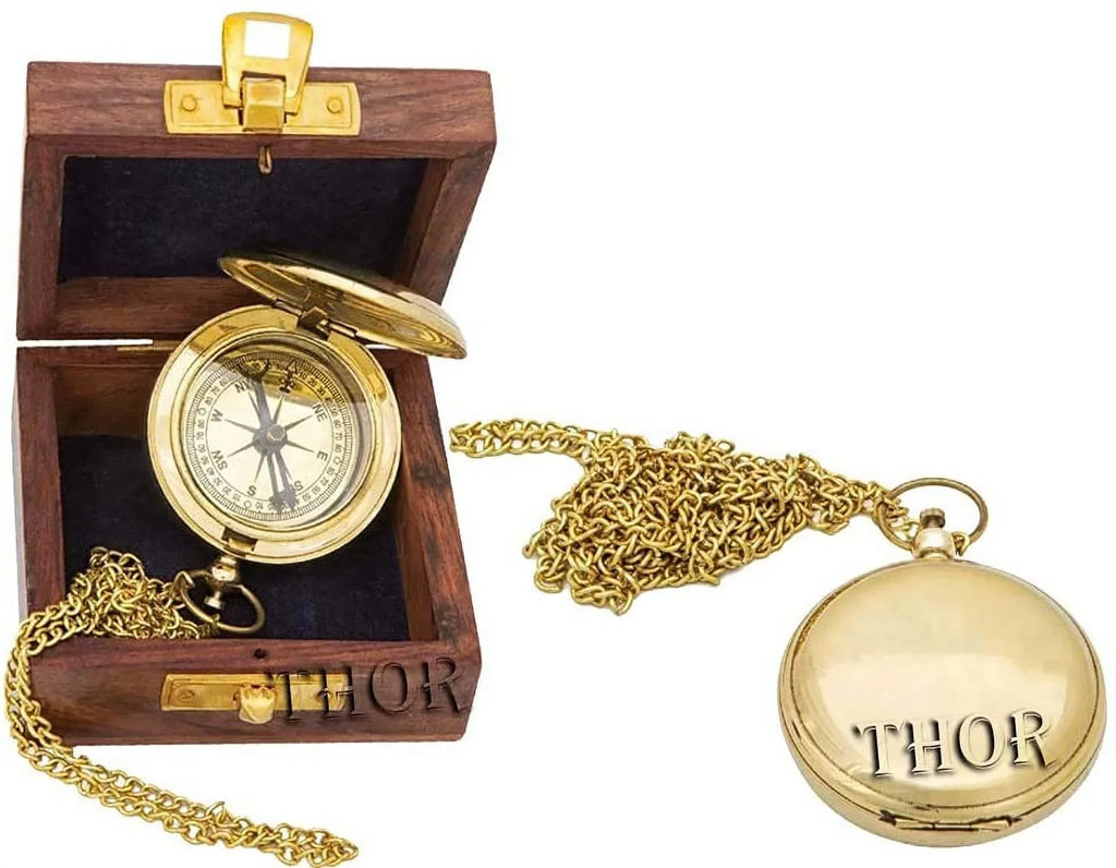 Brass Push Button Pocket Compass Marine Nautical Lumber Box Ideal for Gift