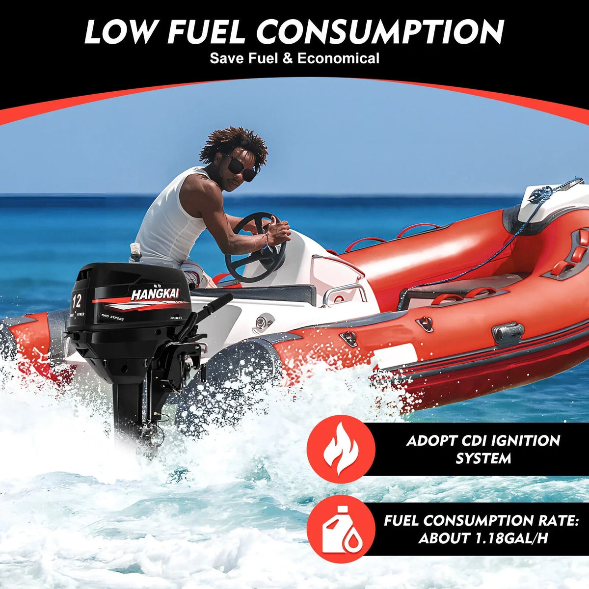 Outboard Motor, 2 Stroke 12 hp 169cc Heavy Duty Boat Engine Fishing Boat Motor w/CDI System Water Cooling System (2 Stroke 12 hp)
