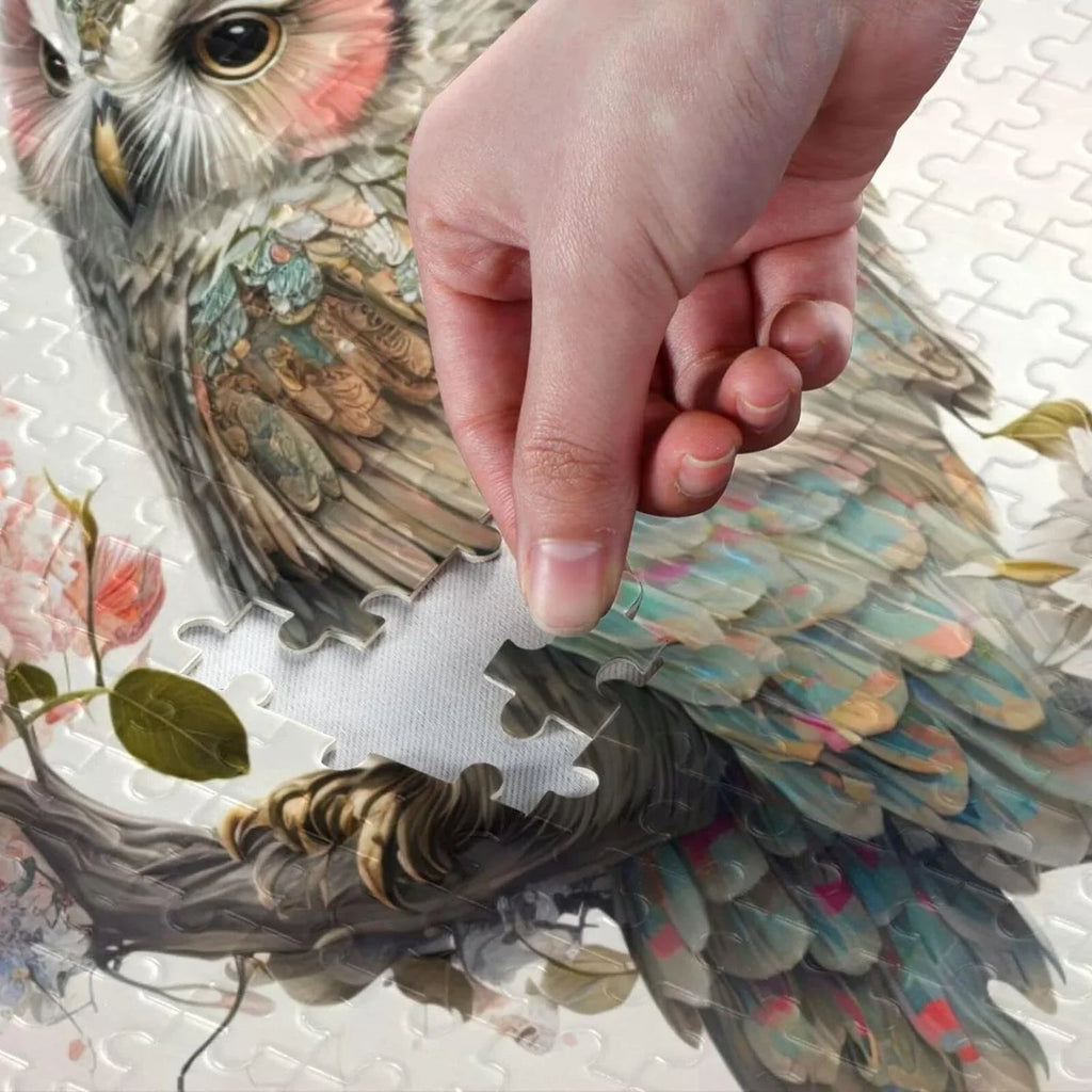 500 PCS Art Floral Owl Jigsaw Puzzle, Paper Timber Composite Material Zigsaw with Storage Bag, Puzzle for Adults, Fun Challenging Brain Exercise Family Game Gift for Kids Friends Parents
