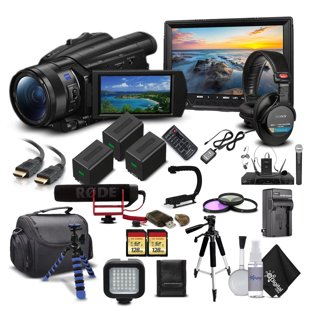 Sony Handycam FDR-AX700 4K HD Video Camera Camcorder + 2 extra Batteries and Charger + 128GB Memory Card + Hard Case + M
