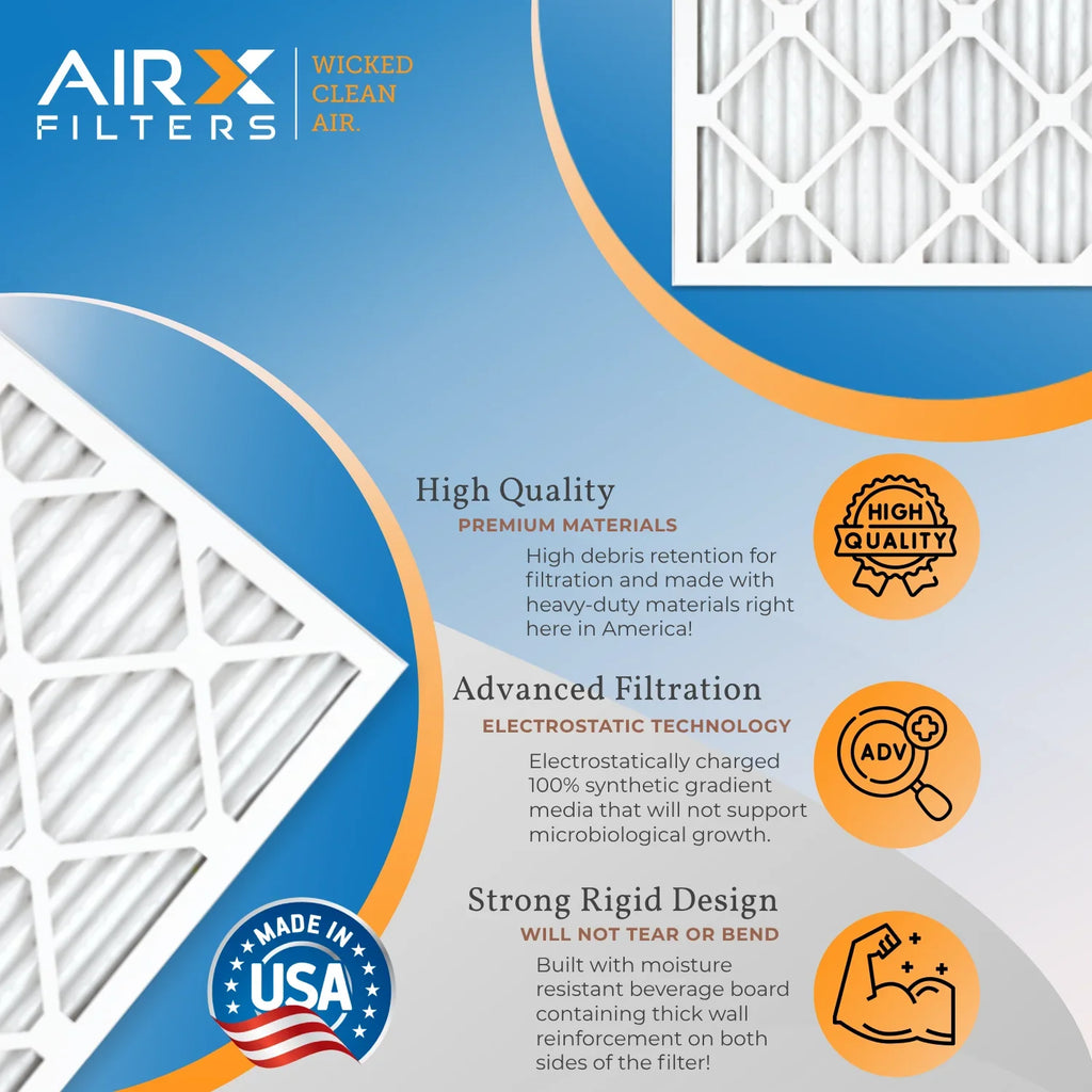 24x24x1 Air Filter MERV 8 Rating, 12 Pack of Furnace Filters Comparable to MPR 700 & FPR 5 - Made in USA by AIRX FILTERS WICKED CLEAN AIR.