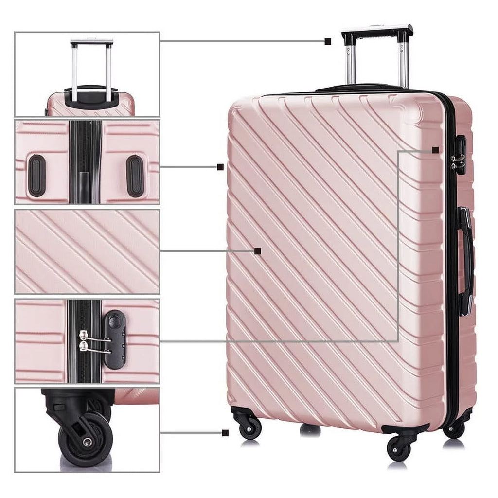 4 Piece Hardshell Luggage Sets,Travel Suitcase,Carry On Luggage with Spinner Wheels Free Enclosure Inside rose gold