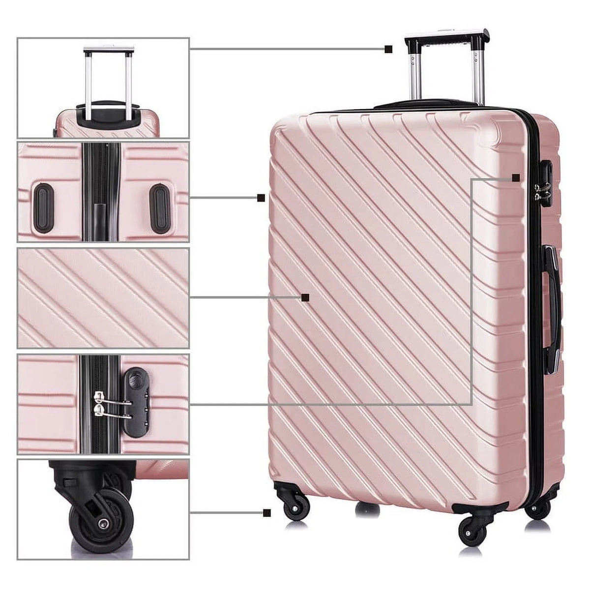 4 Piece Hardshell Luggage Sets,Travel Suitcase,Carry On Luggage with Spinner Wheels Free Enclosure Inside rose gold