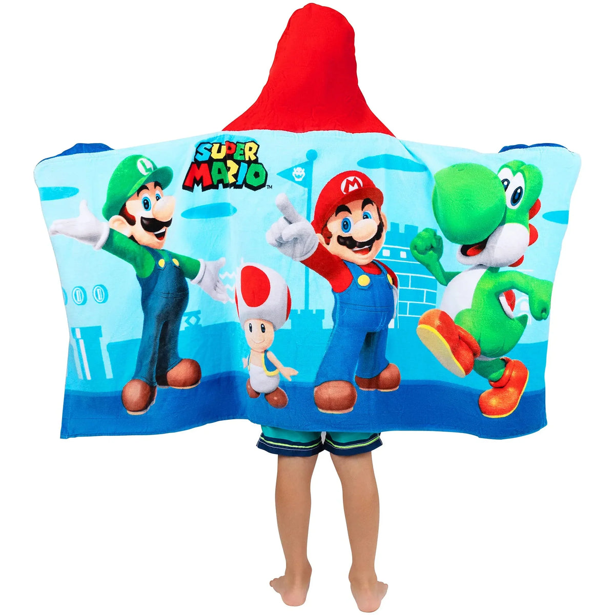 Super Mario Bath/Pool/Beach Soft Cotton Terry Hooded Towel Wrap, 24 in x 50 in, By Franco Kids