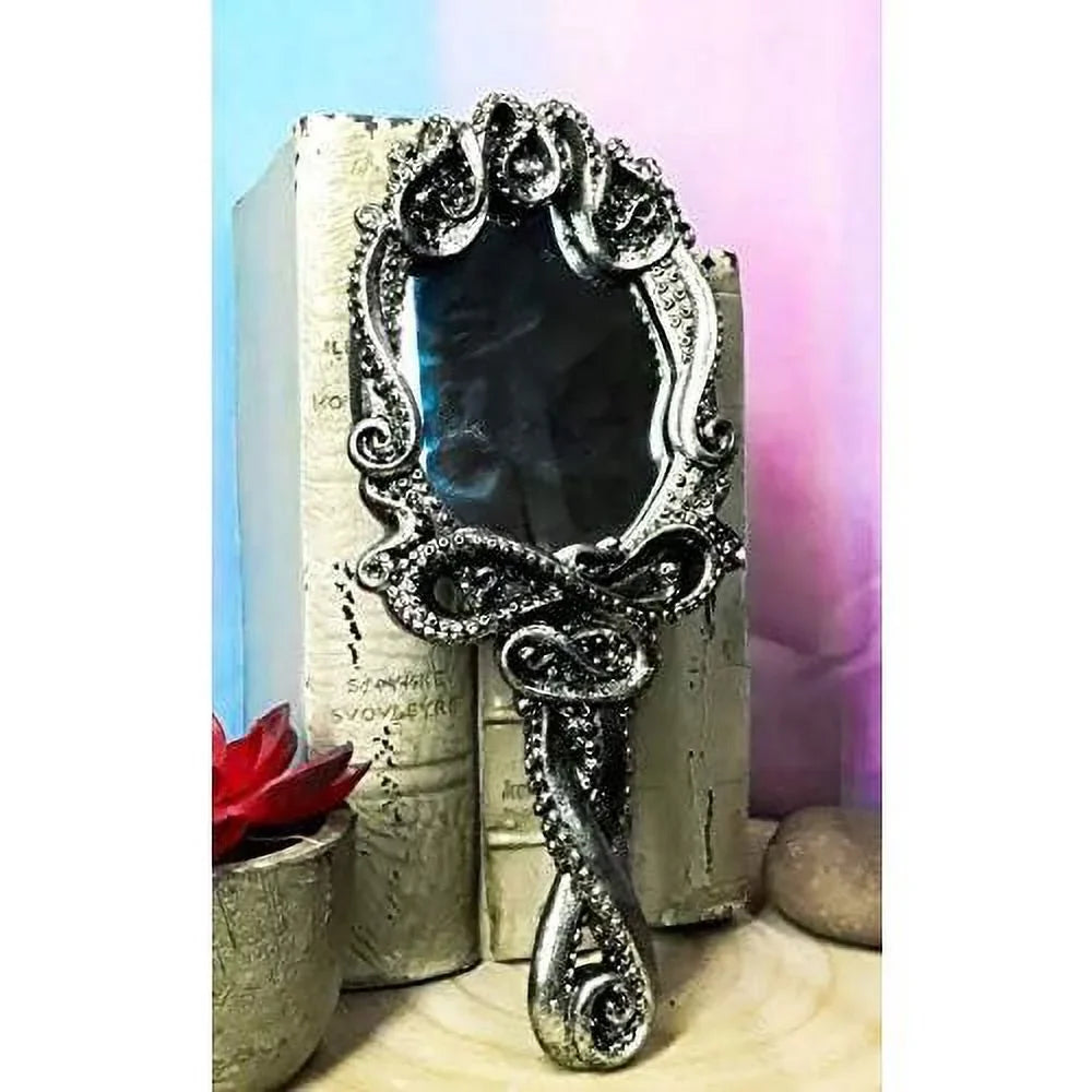 Ebros Nautical Marine Deep Ocean Monster Kraken Cthulhu Octopus Tentacles Resin Sculptural Hand Mirror Vanity Boudoir Beauty Accessory Handheld Mirrors For Women Ladies Girls