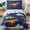 PERFEMET 4-Piece Toddler Bedding Set - Ultra Soft Cartoon Jurassic Dinosaur Print Boys Toddler Relaxation Set - Include Relaxation Flat Sheet, Fitted Sheet and Reversible Pillowcase, Blue Dinosaur