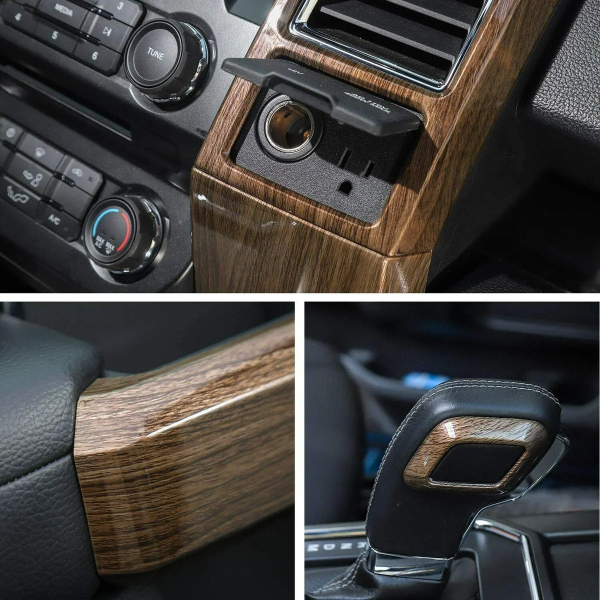 Teledu F150 + Plank Grain Interior Center Console Decoration Trim Shield Kit