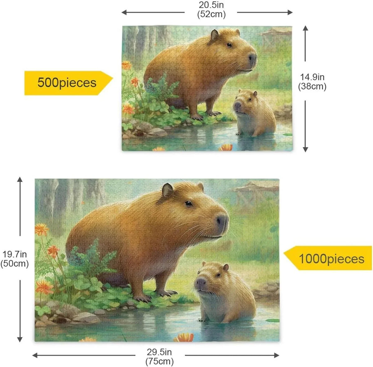 1000 PCS Capybara Family Jigsaw Puzzle, Paper Timber Composite Material Zigsaw with Storage Bag, Puzzle for Adults, Fun Challenging Brain Exercise Family Game Gift for Kids Friends Parents