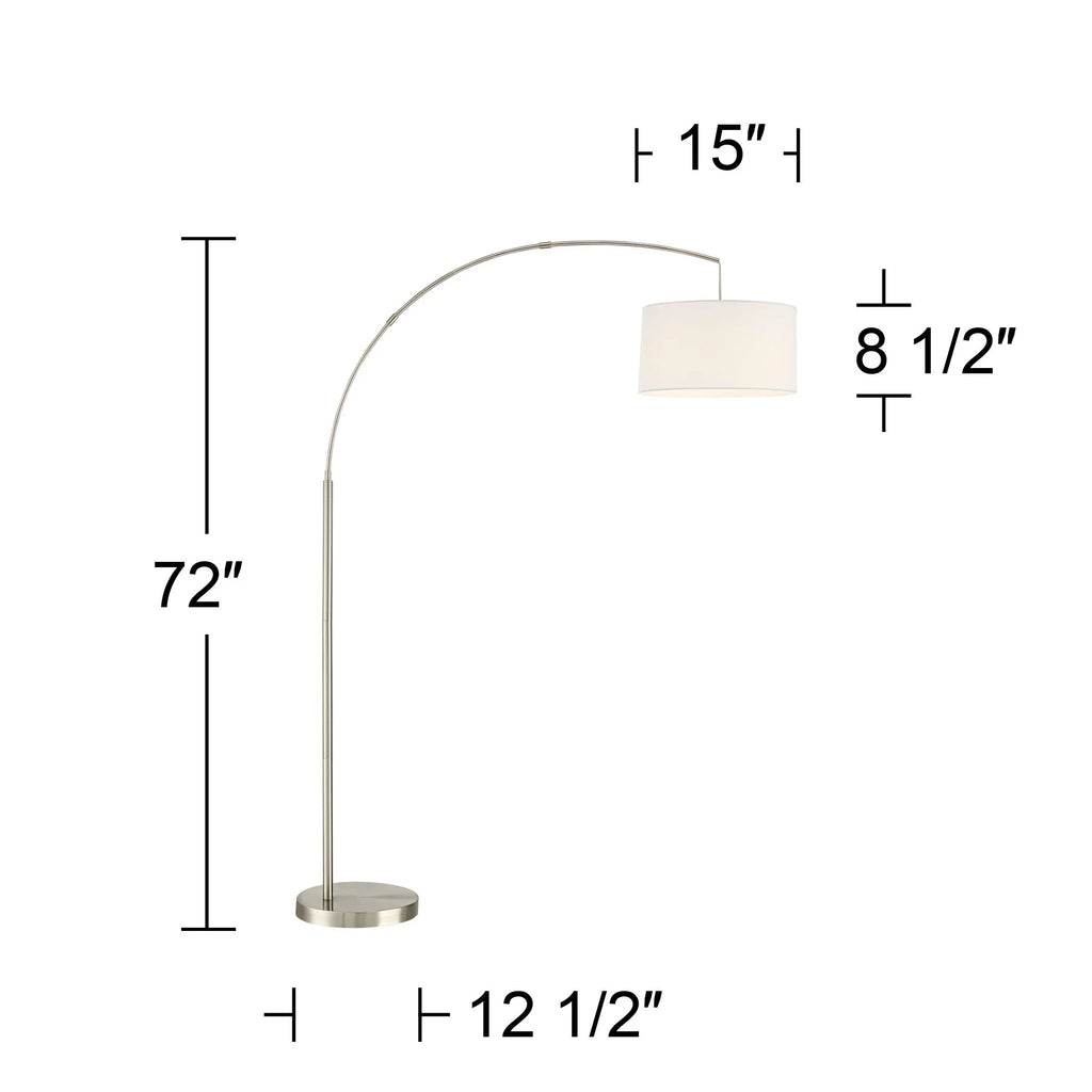 360 Lighting Modern Arc Floor Lamp with USB Charging Port 72" Tall Brushed Nickel White Drum Shade for Living Room Reading House