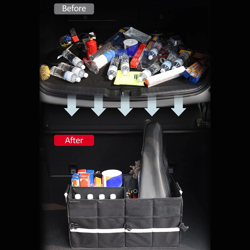 Folding Car Storage Box, Car Trunk Organizer, Oxford Cloth, Reflective Strip, 28L