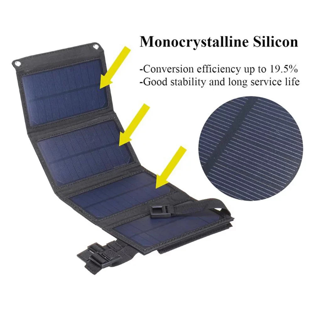 ammoon Portable Solar Panel , 20W Camping Hiking USB Solar Recharger for Mobilephone, Folding Removable Solar Panels