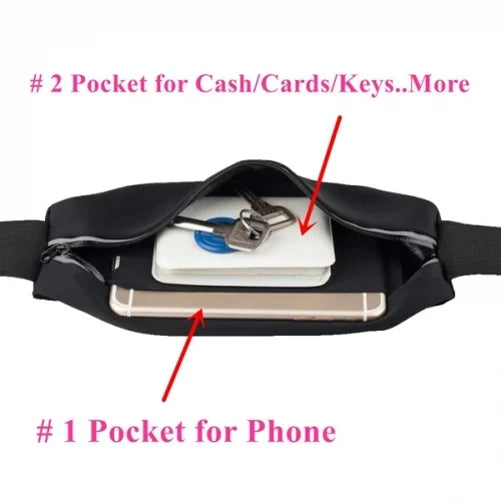 Black Sports Running Workout Waist Bag Belt Case w Retractable Headset MONO Handsfree Earphone Mic J3P for Samsung Galaxy A7 (SM-A700FD) A6 - Sony Xperia Z5 Z4v Z3v Z3+ Z3 Z2 Z1S Z1 XZs XZ1 T3