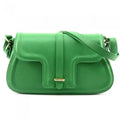 Italian Artisan Valentino Womens Handcrafted Luxury Shoulder Handbag in Genuine Hammered Effect Leather, Light Green - Small