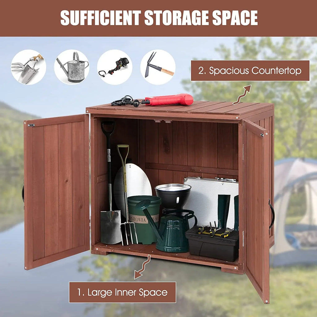 30" Outdoor Storage Box, Timber Storage Deck Box W/Spacious Inner Space & Countertop, Tool Storage Cabinet for Backyard Garden Porch, Easy Assembly, 30" x 22" x 28.5" (Brown)