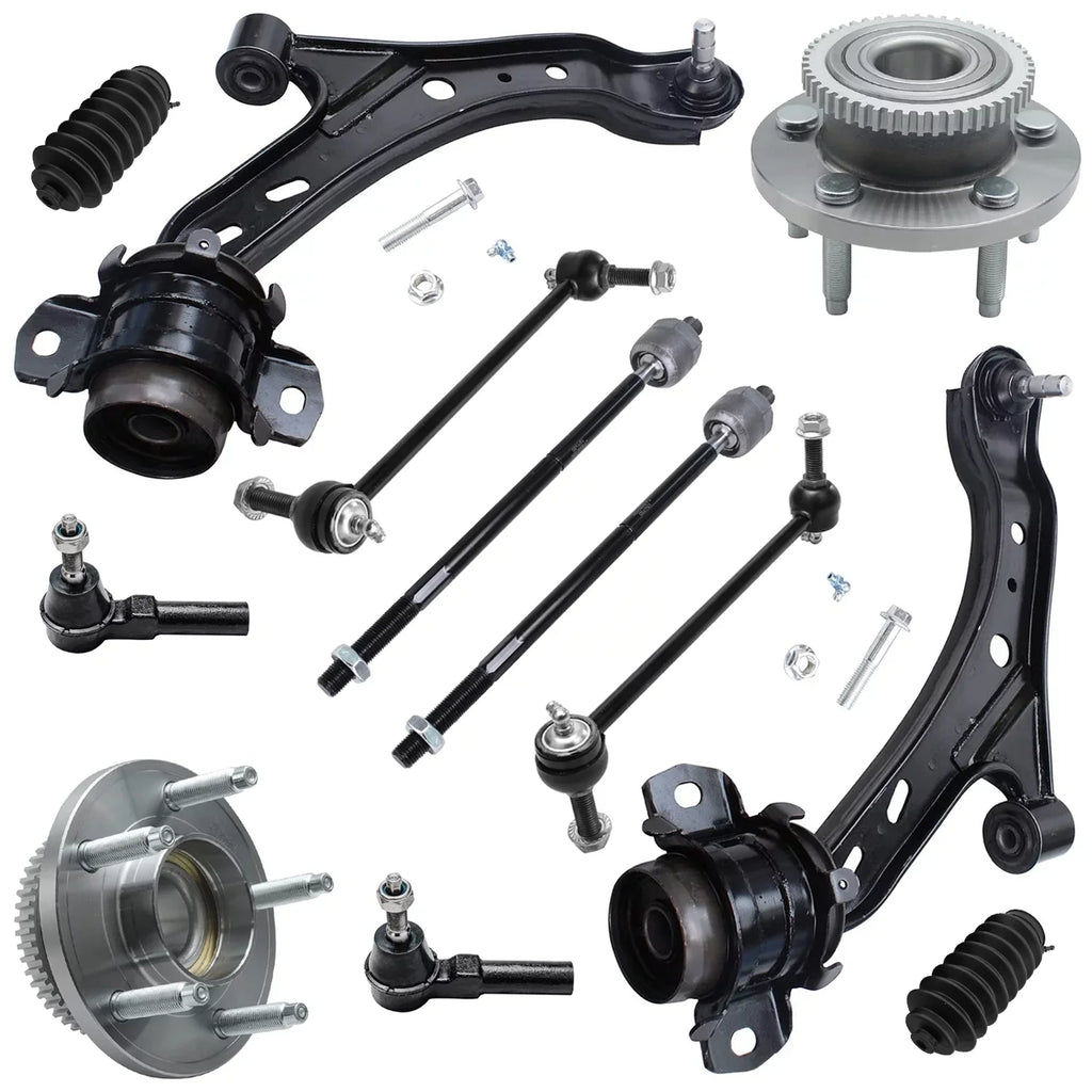 Detroit Axle - Front 12pc Suspension Kit Ford Mustang 2005 2006 2007 2008 2009 2010, 2 Lower Control Arms 2 Sway Bars 4 Outer Inner Tie Rods 2 Wheel Bearing and Hubs 2 Boots Replacement