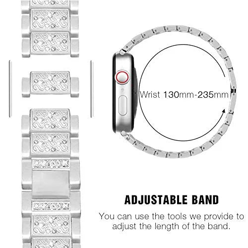 Mosonio Compatible with Apple Watch Band 42mm with Case Women, Jewelry Replacement Metal Wristband Strap with 2 Pack Bling PC Protective Protection for iWatch Series 3/2/1(Silver) Silver 42 mm