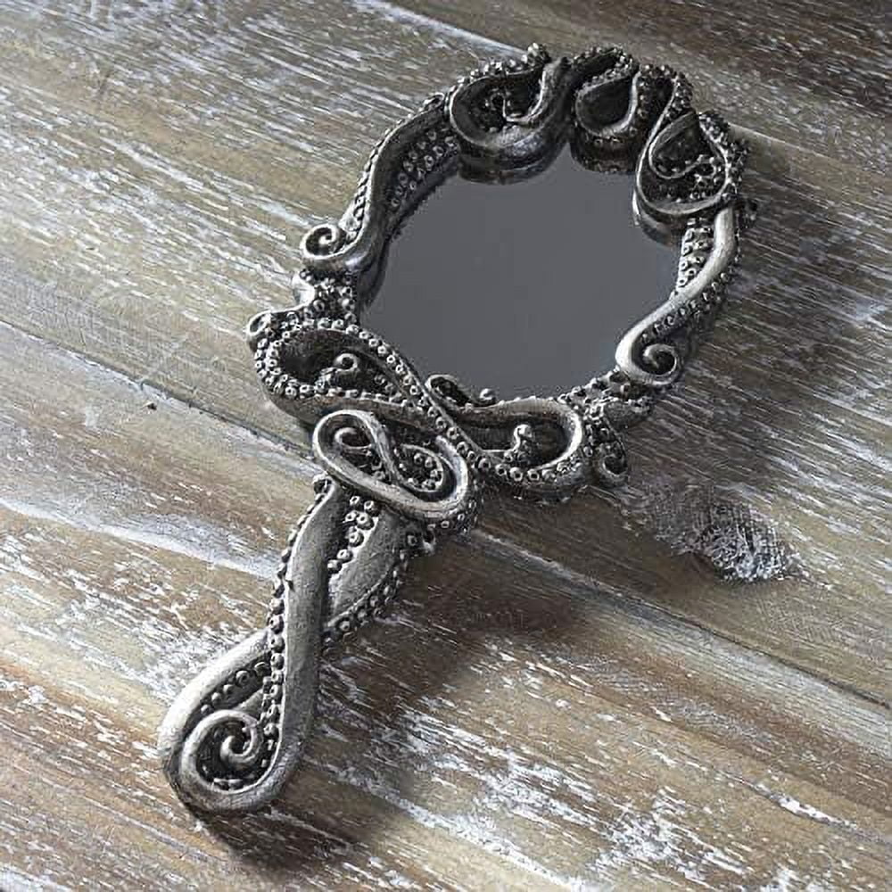 Ebros Nautical Marine Deep Ocean Monster Kraken Cthulhu Octopus Tentacles Resin Sculptural Hand Mirror Vanity Boudoir Beauty Accessory Handheld Mirrors For Women Ladies Girls