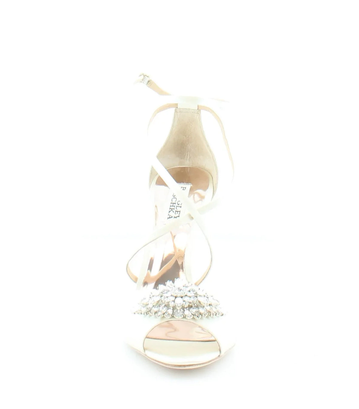BADGLEY MISCHKA Womens Ivory Satin Beige Cushioned Footbed Dustbag Embellished Ankle Strap Tatum Open Toe Stiletto Buckle Dress Heeled Gladiator Sandal 8