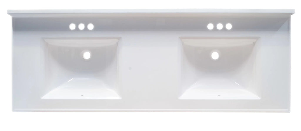 Pattern House 557678-WHT 61-inch Camilla Cultured Marble Centerset Mount Rectangle Double Bowl Vanity Top with Integrated Backsplash, Strong White