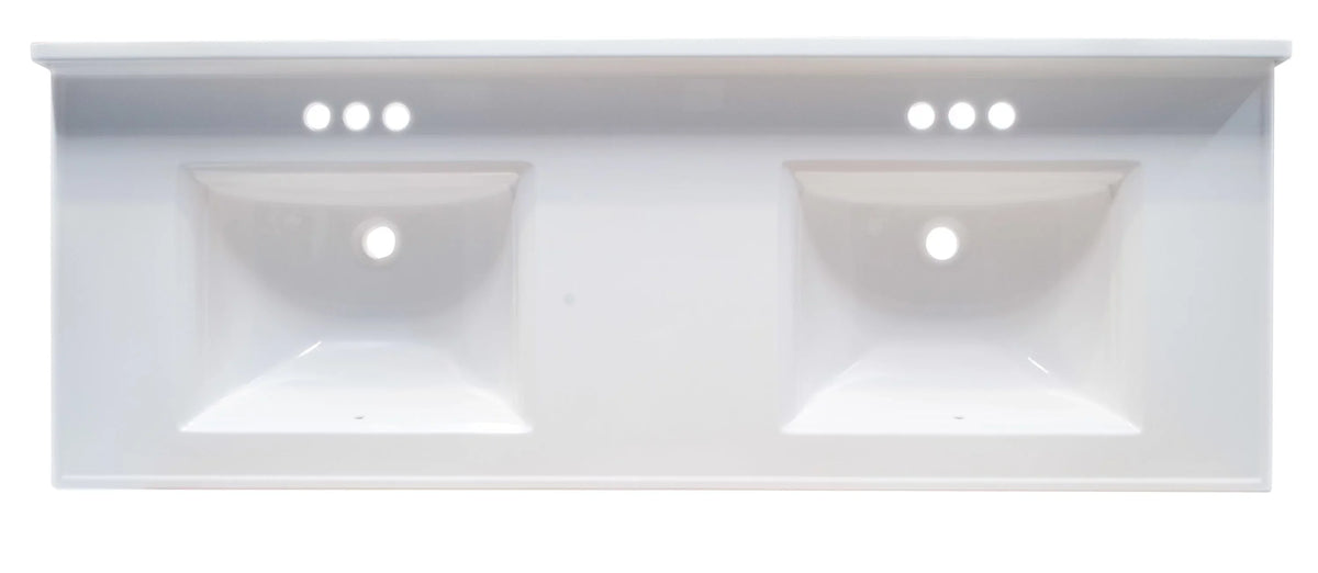 Pattern House 557678-WHT 61-inch Camilla Cultured Marble Centerset Mount Rectangle Double Bowl Vanity Top with Integrated Backsplash, Strong White