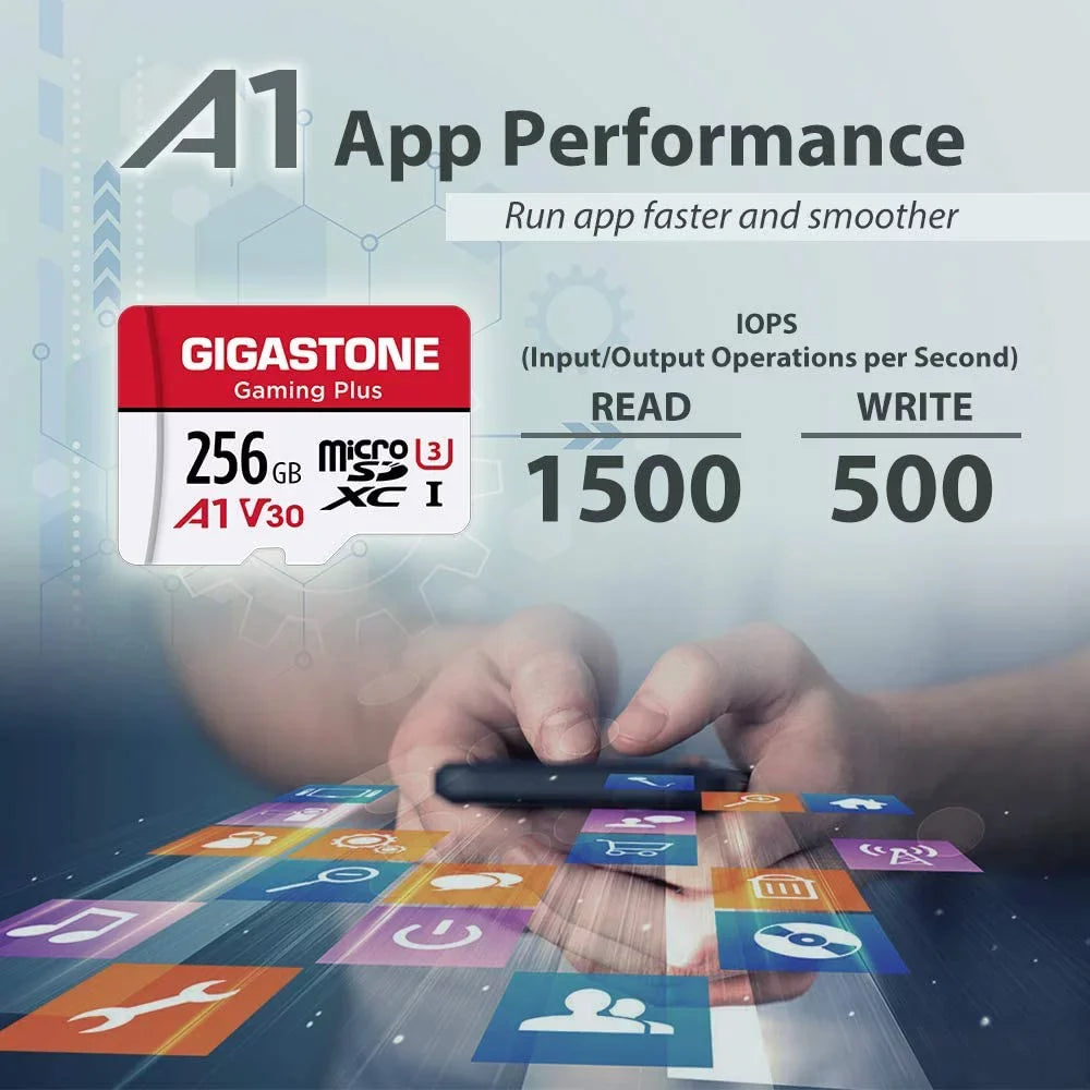 Gigastone 256GB Micro SD Card, Gaming Plus, A1 V30, for Nintendo Switch, High Speed 100MB/s, 4K Video Recording, compatible with Nintendo Switch Dash Cams GoPro Cameras