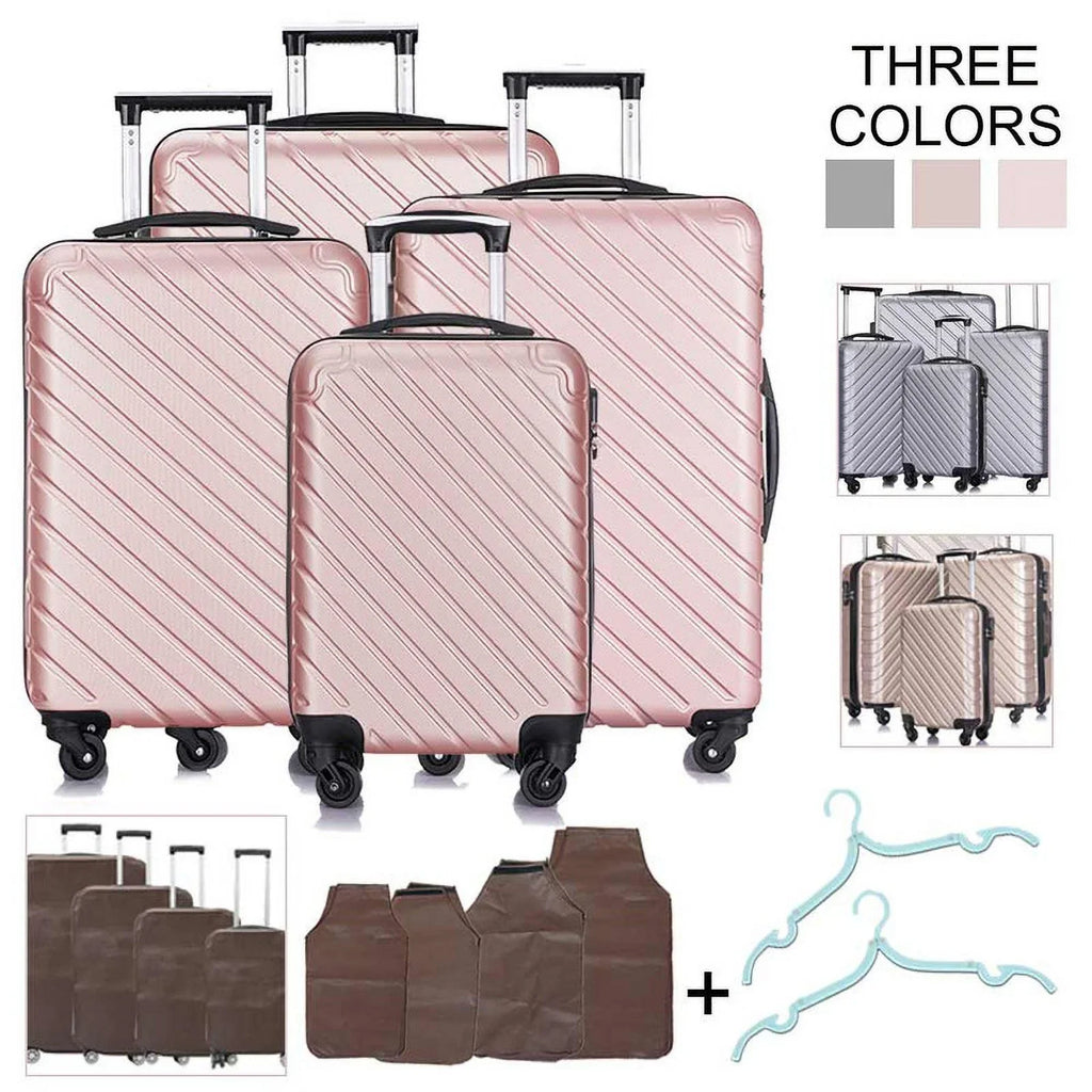 4 Piece Hardshell Luggage Sets,Travel Suitcase,Carry On Luggage with Spinner Wheels Free Enclosure Inside rose gold